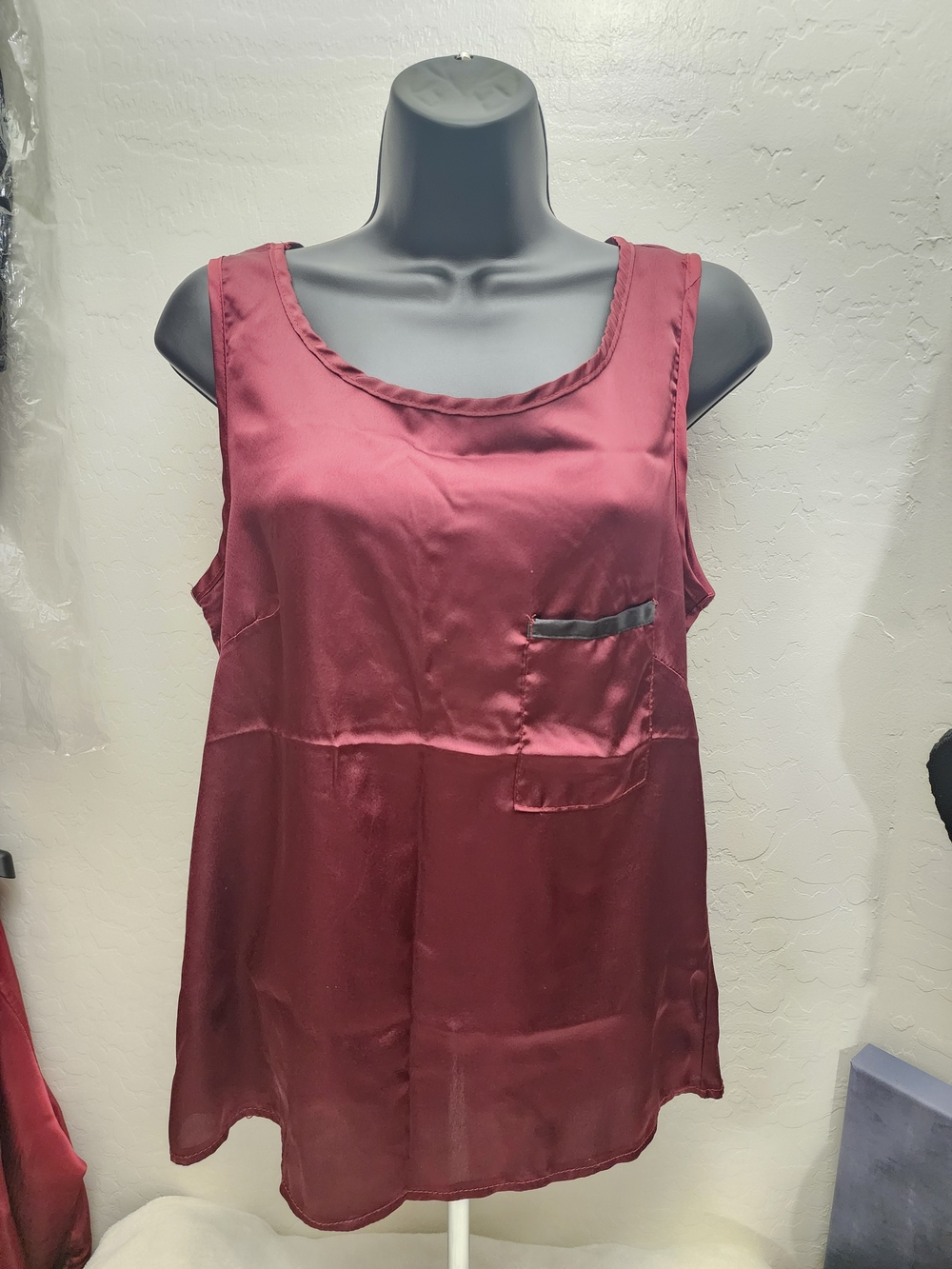 Satin Scoop Neck Sleep Tank - Wine